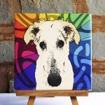 Borzoi Colorful Portrait Original Artwork on Ceramic Tile 4x4 Inches