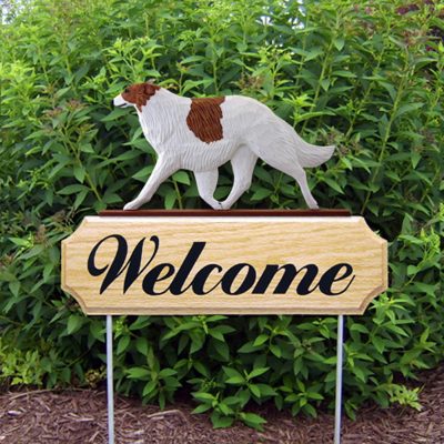 Borzoi Outdoor Welcome Garden Sign White & Brown/Red in Color