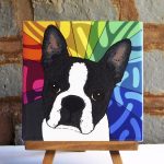 Boston Terrier Colorful Portrait Original Artwork on Ceramic Tile 4x4 Inches
