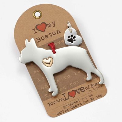 Boston Terrier Holiday Ornament & Collar Charm Set