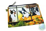 3 Boston Terriers Sitting on Couch in Window Design on Zippered Pouch Wallet