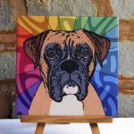 Boxer Uncropped Ears Colorful Portrait Original Artwork on Ceramic Tile 4x4 Inches