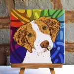 Brittany Brown/White Colorful Portrait Original Artwork on Ceramic Tile 4x4 Inches