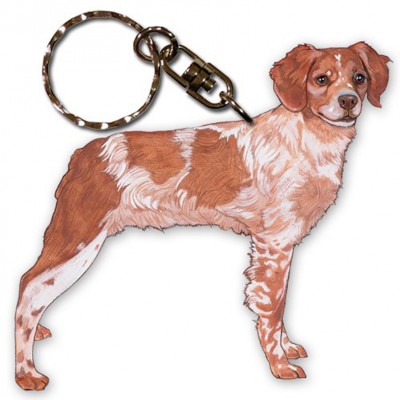 Brittany Wooden Dog Breed Keychain Key Ring