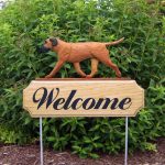 Bull Mastiff Outdoor Welcome Garden Sign Red/Brown in Color