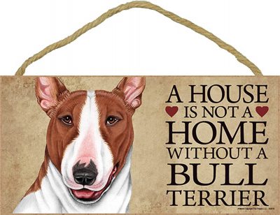 Bull Terrier Wood Dog Sign Wall Plaque 5 x 10 + Bonus Coaster