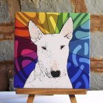 Bull Terrier White Colorful Portrait Original Artwork on Ceramic Tile 4x4 Inches