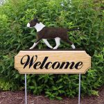 Bull Terrier Outdoor Welcome Sign Brindle & White in Color