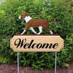 Bull Terrier Outdoor Welcome Garden Sign Red & White in Color