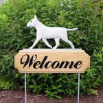 Bull Terrier Outdoor Welcome Garden Sign White in Color