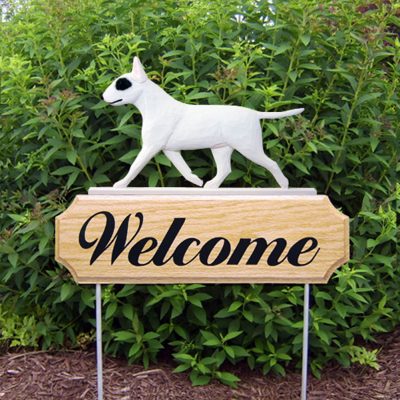 Bull Terrier Outdoor Welcome Garden Sign White with Eye Patch