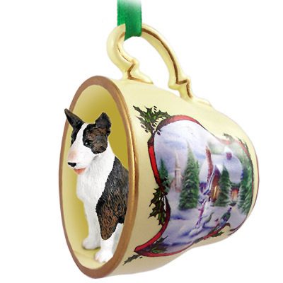Bull Terrier Dog Christmas Htrggttrgrgttroliday Teacup Ornament Figurine Brindle