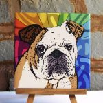 Bulldog Tan/White Colorful Portrait Original Artwork on Ceramic Tile 4x4 Inches