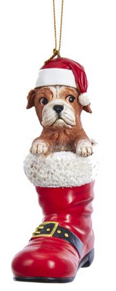 Bulldog Santa Boot Ornament
