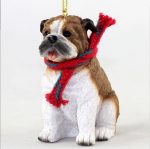 Bulldog Dog Christmas Ornament Scarf Figurine