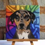 Catahoula Colorful Portrait Original Artwork on Ceramic Tile 4x4 Inches
