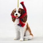 Cavalier King Charles Dog Christmas Ornament Scarf Figurine Brown