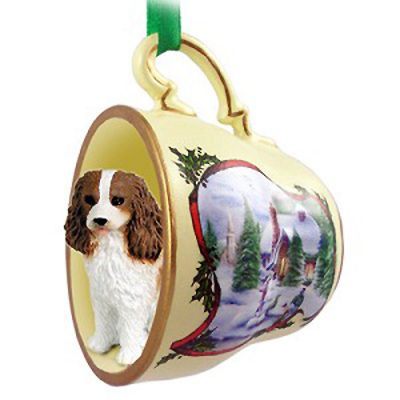 Cavalier King Charles Spaniel Dog Christmas Holiday Teacup Ornament Figurine Brown/White