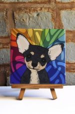 Chihuahua Black Colorful Portrait Original Artwork on Ceramic Tile 4x4 Inches