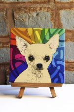 Chihuahua Tan Colorful Portrait Original Artwork on Ceramic Tile 4x4 Inches