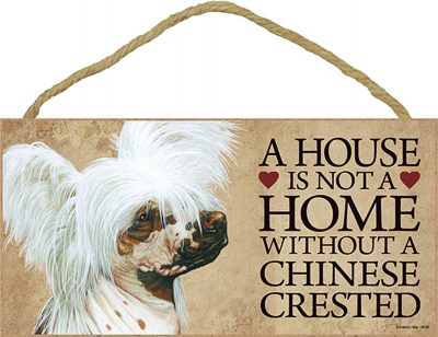 Chinese Crested Wood Dog Sign Wall Plaque 5 x 10 + Bonus Coaster