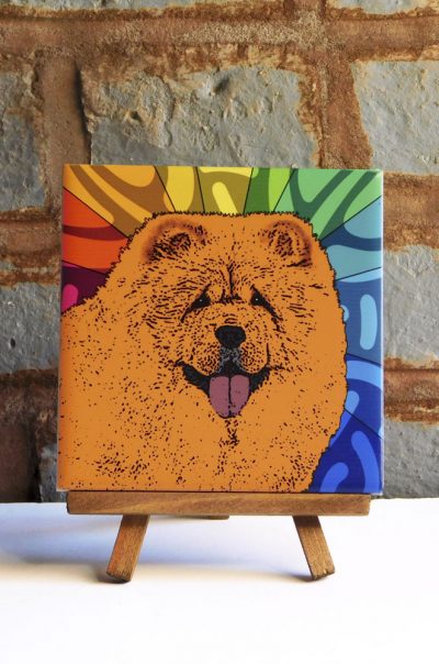 Chow Chow Red Colorful Portrait Original Artwork on Ceramic Tile 4x4 Inches