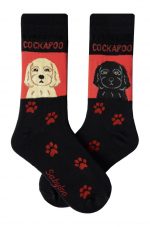 Cockapoo Blonde and Black Socks - Red and Black in Color