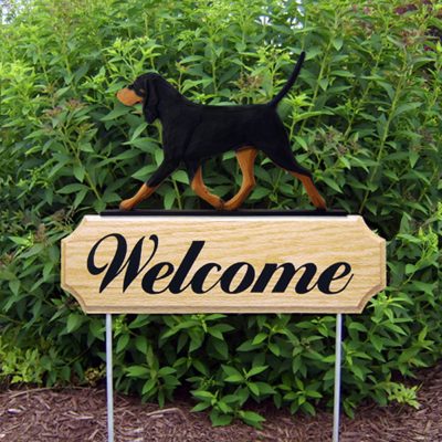 Coonhound Outdoor Welcome Yard Sign Black & Tan in Color