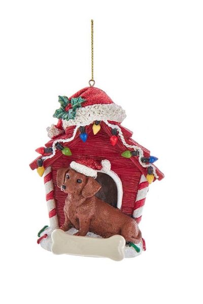 Red Dachshund Dog House Ornament