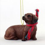 Dachshund Dog Christmas Ornament Scarf Figurine Red