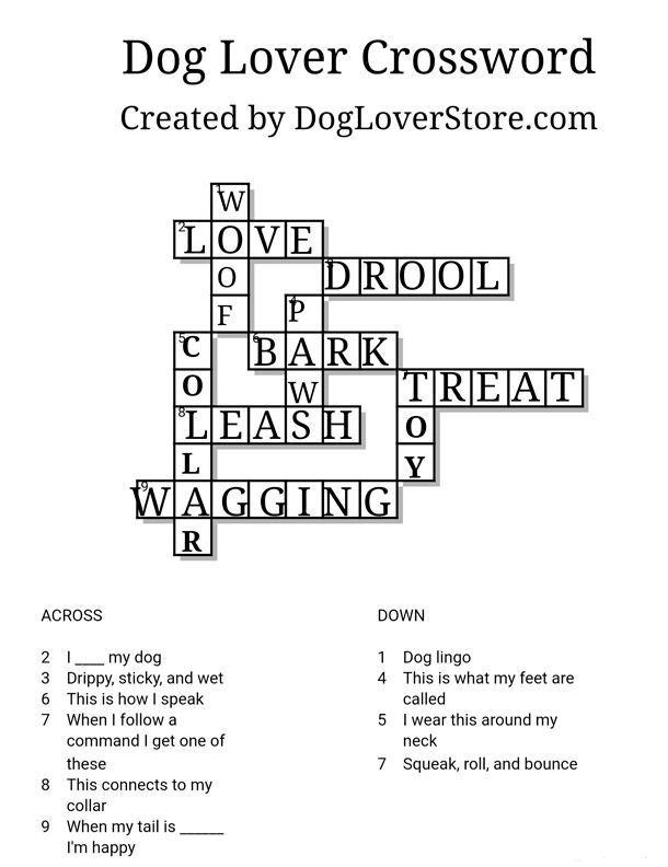Dog Crossword Puzzle Printable