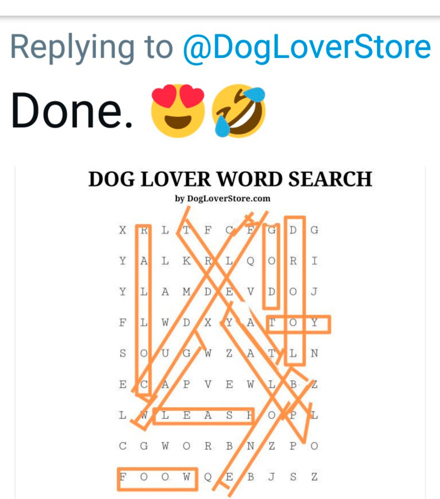 Dog Lover Store Word Search Solution