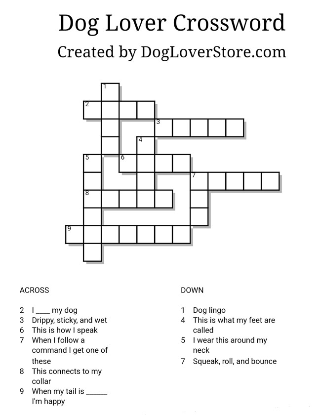 Dog Lover Crossword Puzzle DogLoverStore