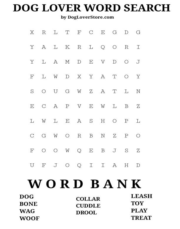 Dog Word Search Puzzle