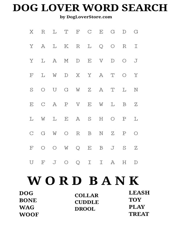 Dog Lover Word Search DogLoverStore