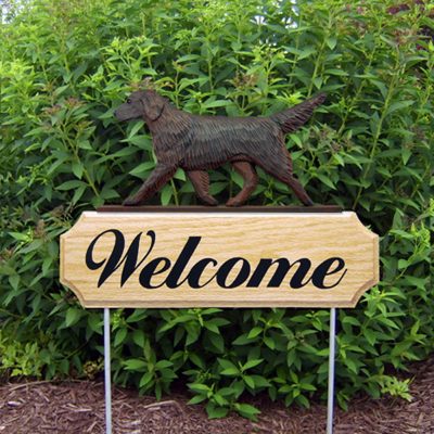 Flat Coated Retriever Outdoor Welcome Garden Sign Liver in Color