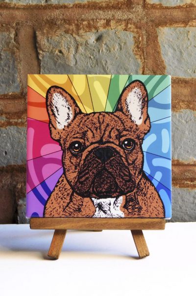 French Bulldog Brindle Colorful Portrait Original Artwork on Ceramic Tile 4x4 Inches