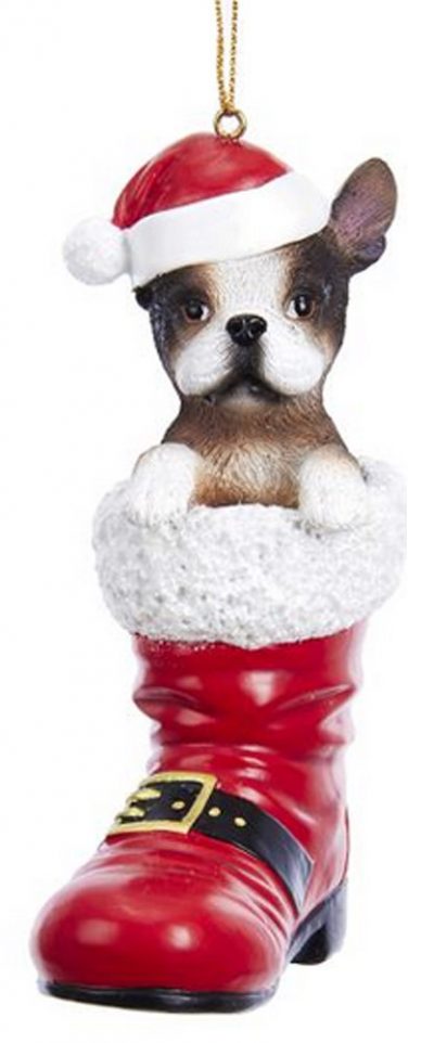 French Bulldog Santa Boot Ornament