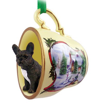 French Bulldog Dog Christmas Holiday Teacup Ornament Figurine
