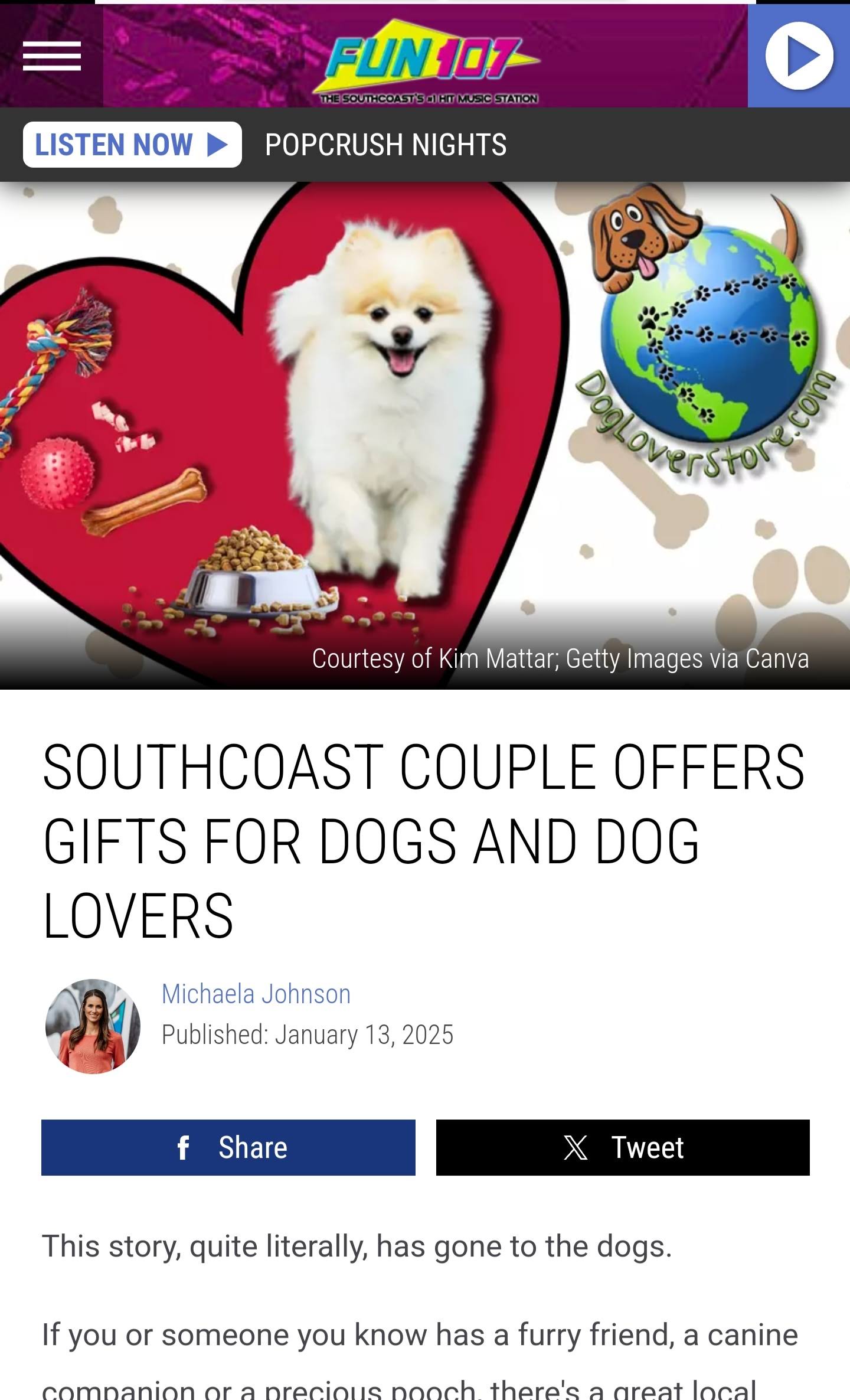 Dog Lover Store featured in Fun 107 Radio