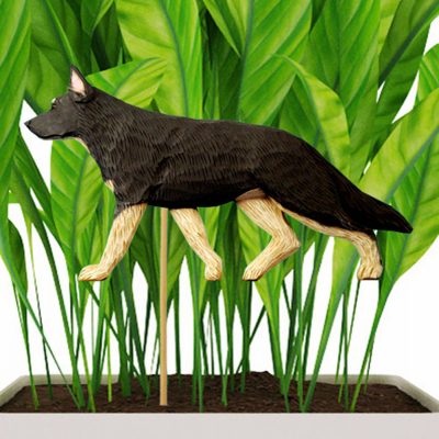 Black & White Colored German Shepherd Figure Attached to Stake to be Placed in Ground or Garden