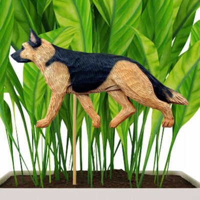 Black & Gold Colored German Shepherd Figure Attached to Stake to be Placed in Ground or Garden