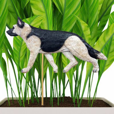 Tan & Black Saddle Colored German Shepherd Figure Attached to Stake to be Placed in Ground or Garden