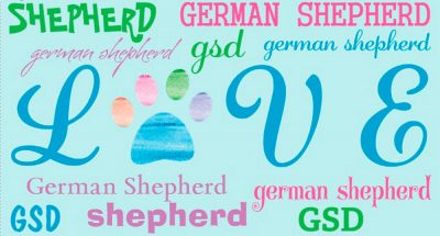 German Shepherd Rectangular Magnet That Says Love & German Shepherd in a Pattern