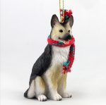 German Shepherd Dog Christmas Ornament Scarf Figurine Tan/Black