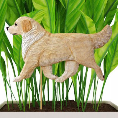 Cream Colored Golden Retriever Figure Attached to Stake to be Placed in Ground or Garden