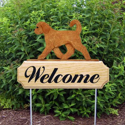Outdoor Goldendoodle Garden Welcome Sign Apricot in Color
