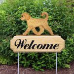 Goldendoodle Outdoor Welcome Yard Sign Blonde in Color