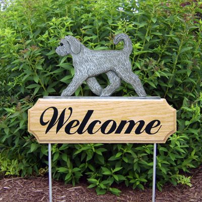 Goldendoodle Outdoor Welcome Yard Sign Silver/Gray in Color