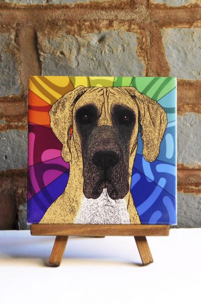 Great Dane Fawn Uncropped Colorful Portrait Original Artwork on Ceramic Tile 4x4 Inches